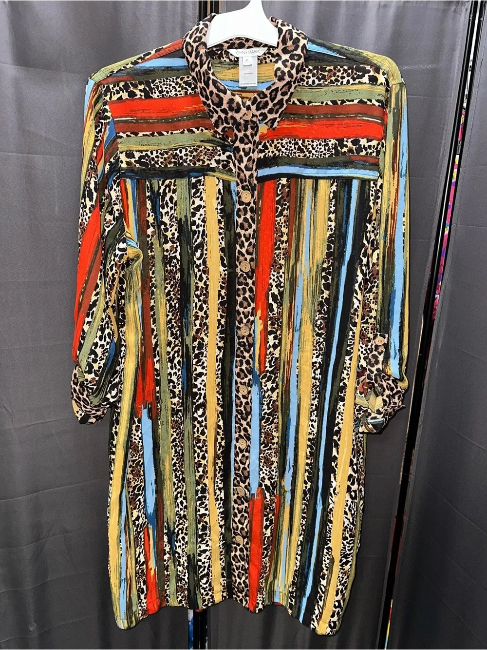 John Mark Multi Color Leopard Animal Print Button Down Tunic XL Maximalist - Picture 1 of 16
